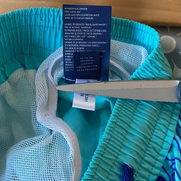 NEW Vilebrequin Okoa Long Swim Shorts Trunks Flocked Splash Turtle Lazuli Blue - Picture 8 of 13